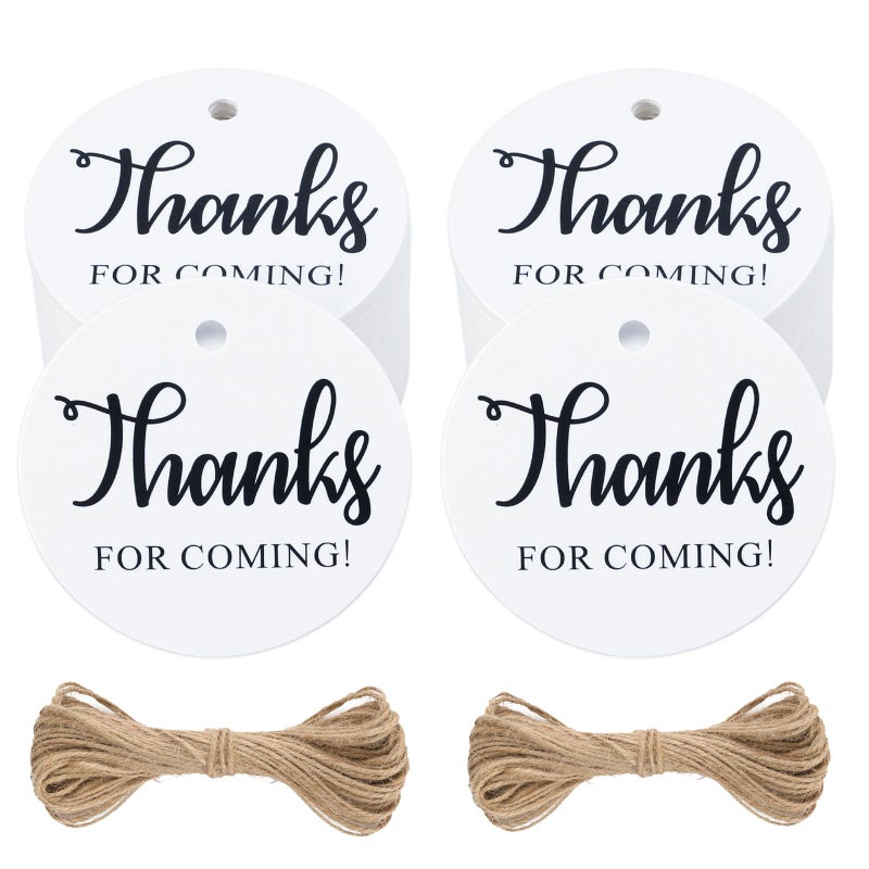 JijAcraft Round Thank You Tags With String, 2" x 100Pcs Thanks for Coming Gift Favor, White Kraft Paper Circle for Gift Wrapping, Baby Shower, Birthday, Wedding, Party Favors Decoration - Image 1